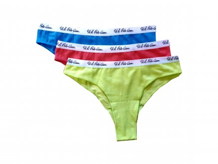 U.S.POLO ASSN brasilské kalhotky 66275 3PACK modrá, neon.zelená, korálová